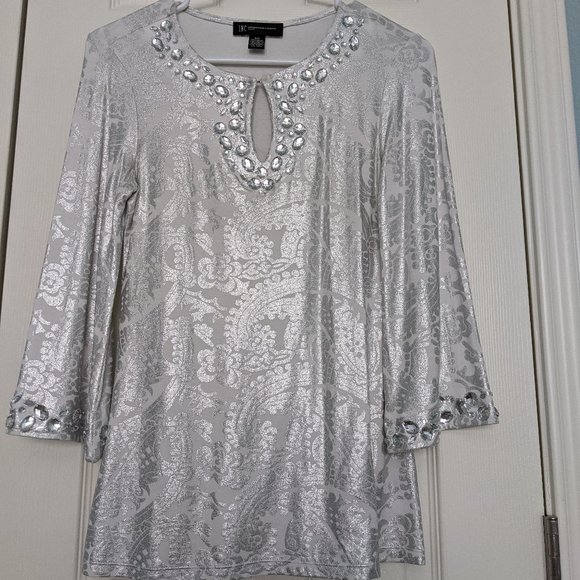 INC White Silver Top - Petite - Picture 1 of 4